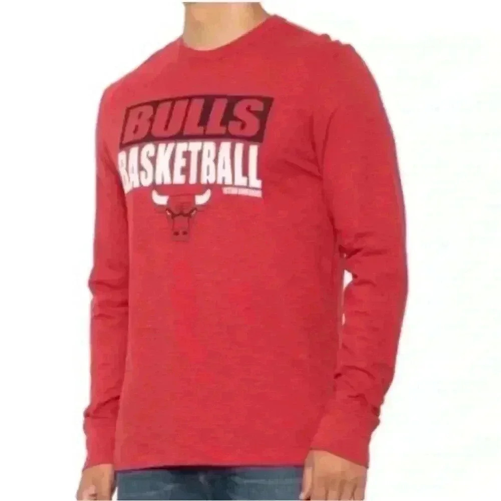 47Brand NBA Bulls Men's Cotton T-Shirt - Long Sleeve in Red Size XL - NWT